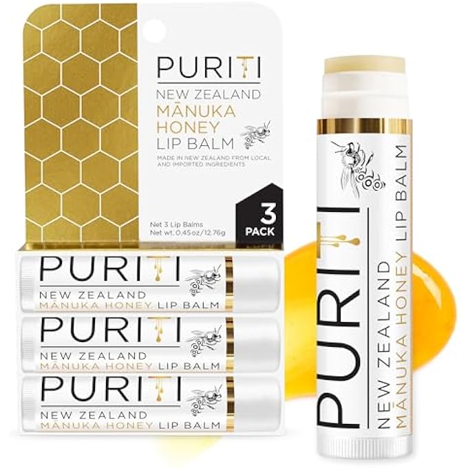 Puriti MANUKA HONEY LIP BALM  3PACK SOOTHING & MOISTURIZING, ENRICHED WITH ALMOND, JOJOBA, MACADAMIA OILS, COCOA BUTTER, HYDRATING FOR DRY & CHAPPED LIPS, 100% GENUINE NEW ZEALAND MANUKA HONEY - Image 1